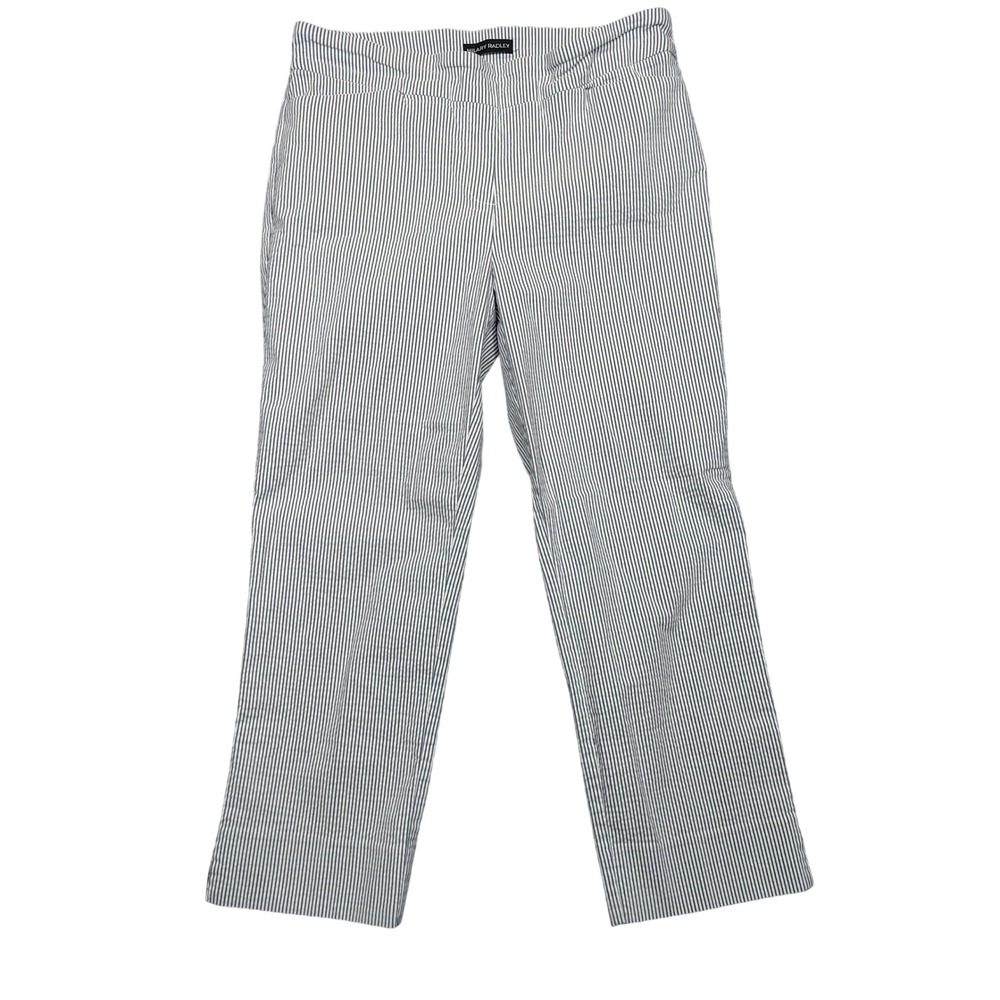 Hilary Radley Straight Leg Pants Womens L Pull On Striped Blue White D3996-I165
